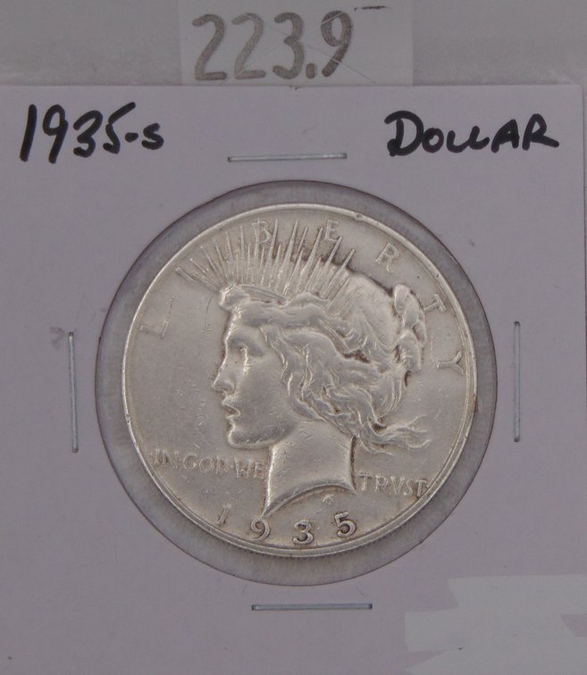 1935-S Peace Dollar EF (last year). Mintage of 1,964,000.
