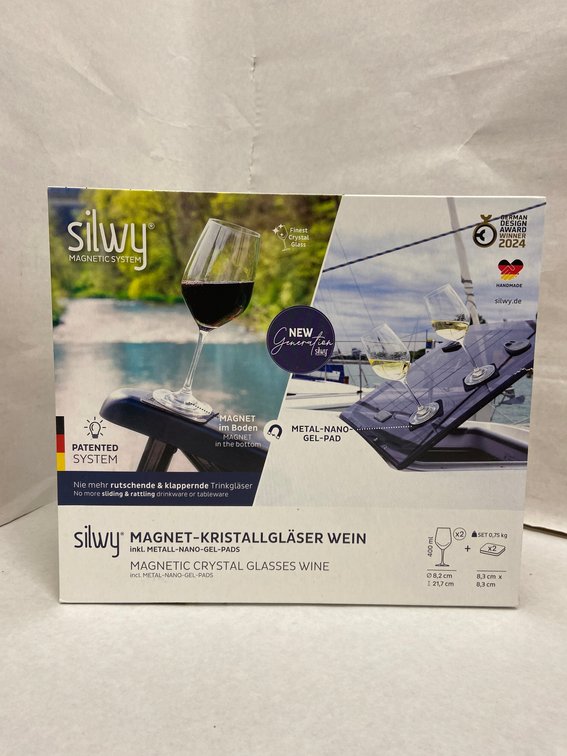 (8x Bid)Silwy 4pc Magnetic Crystal Wine Glass Set