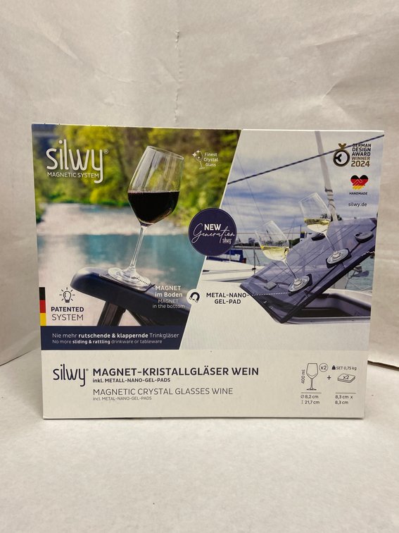 (2x Bid)Silwy 4pc Magnetic Crystal Wine Glass Set
