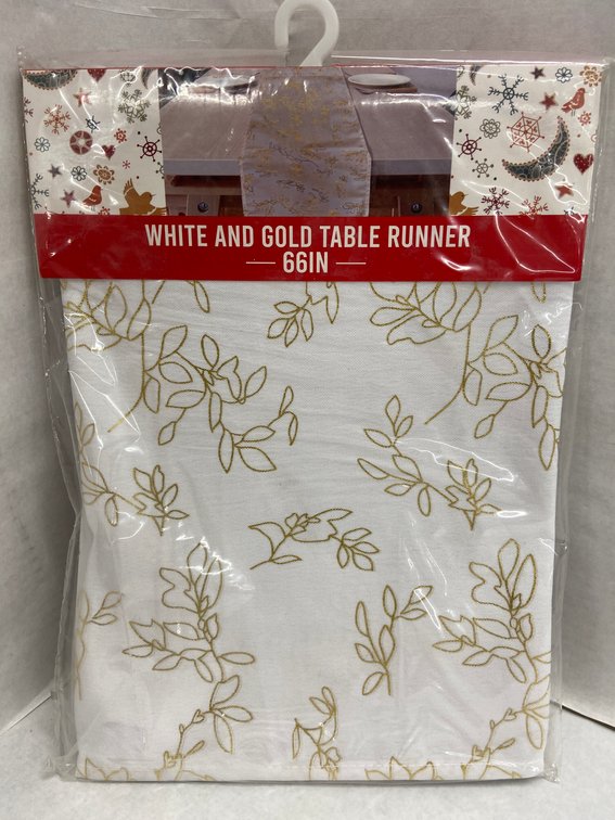 (192x Bid)White & Gold 66" Table Runner