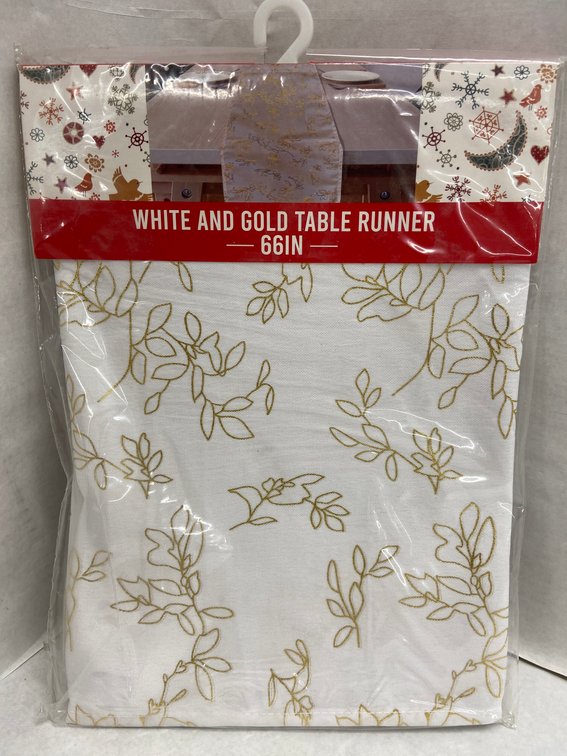 (23x Bid)White & Gold 66" Table Runner