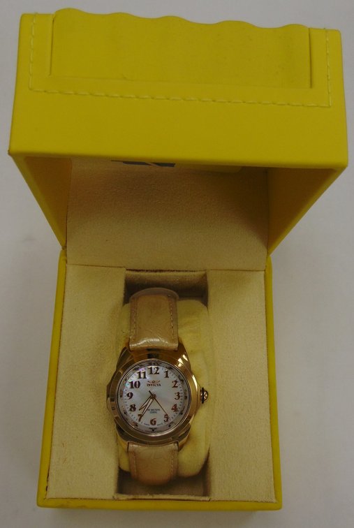 Invicta Model 5068 Baby Lupah (or Lupah) women's wristwatch featuring a mother-of-pearl (MOP) dial in original snap-case.