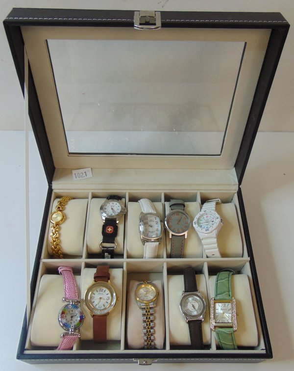 10-Slot Watch Showcase with Ten Watches: