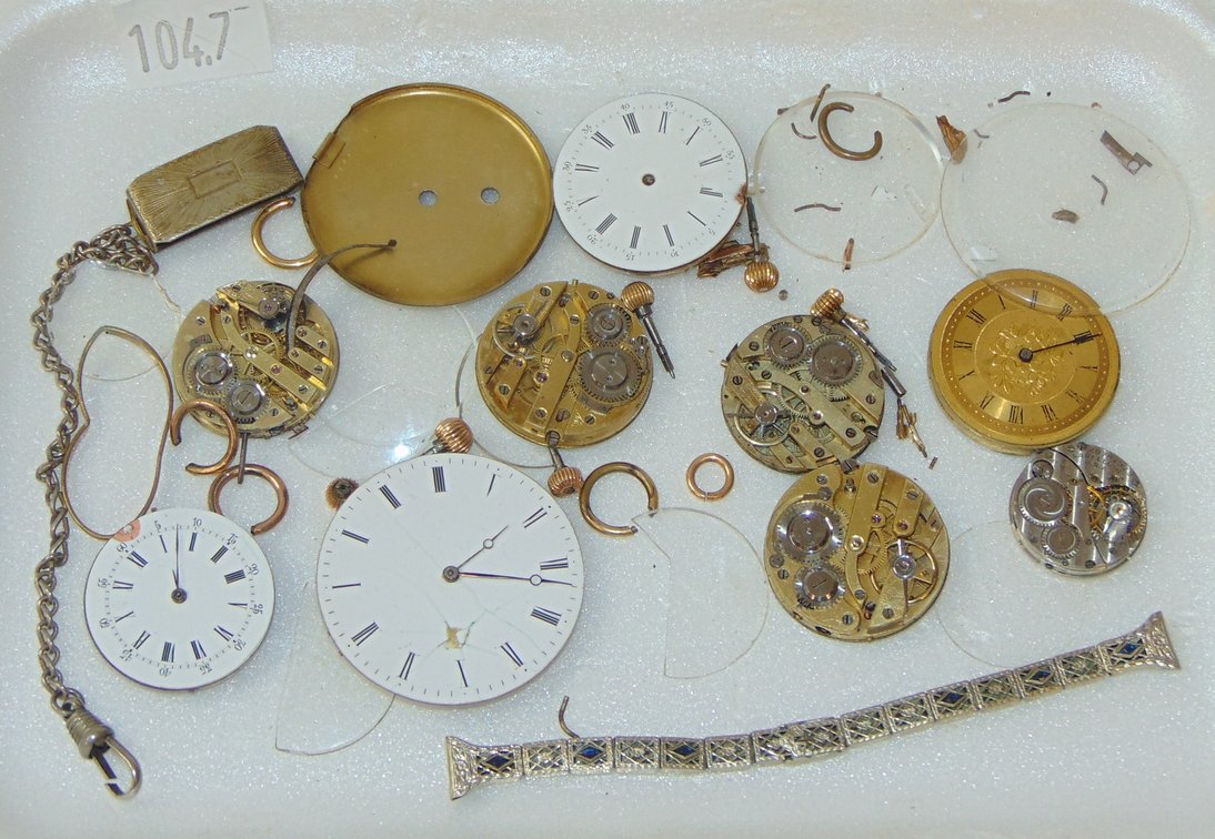 Variety of misc. Watch Parts and Bracelet.