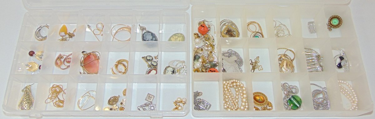 Variety of Costume Jewelry in plastic storage cases (2-cases).