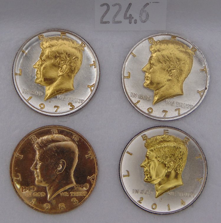 (4) Gold-Accented Kennedy Half Dollars: 1973, 1977, 1983, 2014.
