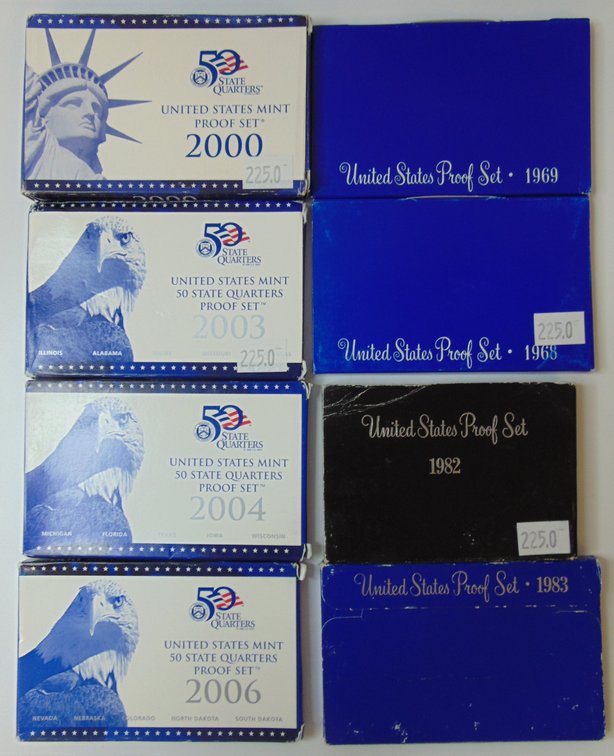(8) U.S. Proof Sets: 2003, 2004, 2006 U.S. Mint 50 State Quarters Proof Sets.