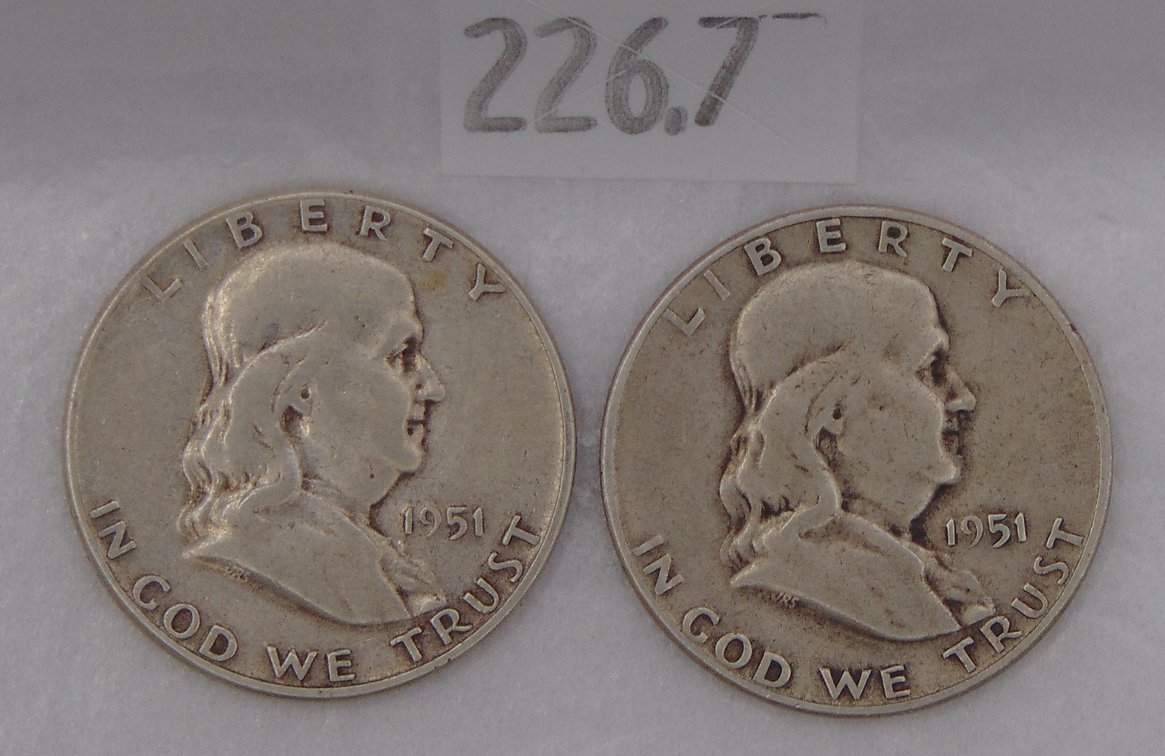 1951, 1951-S Franklin Half Dollars. 90% Silver.