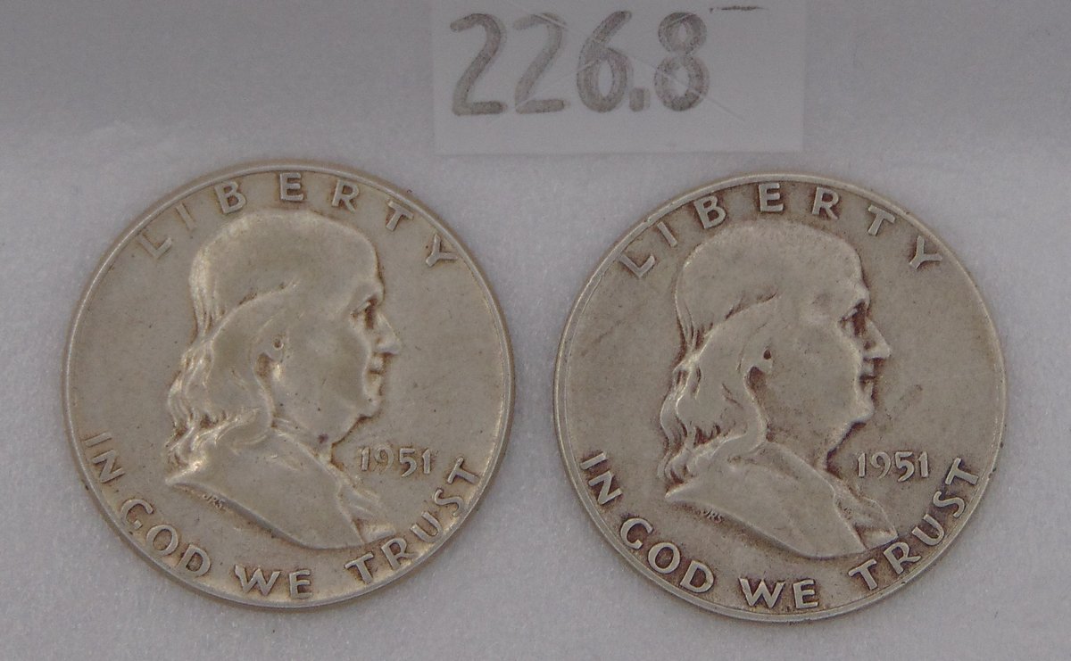 1951, 1951-S Franklin Half Dollars. 90% Silver.