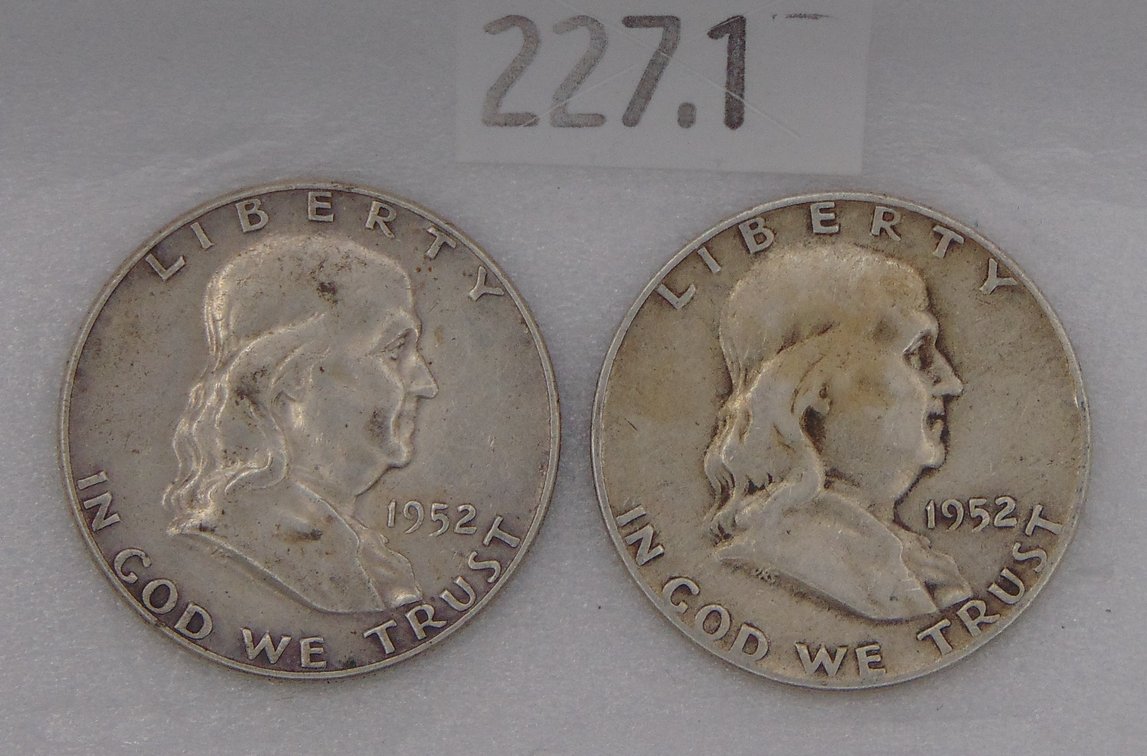 1952, 1952-D Franklin Half Dollars. 90% Silver.