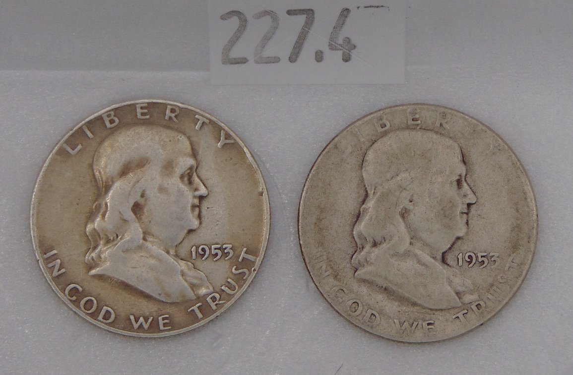 1953-D, 1953-S Franklin Half Dollars. 90% Silver.