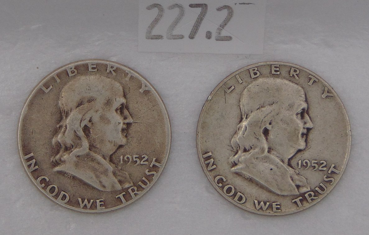 1952, 1952-D Franklin Half Dollars. 90% Silver.