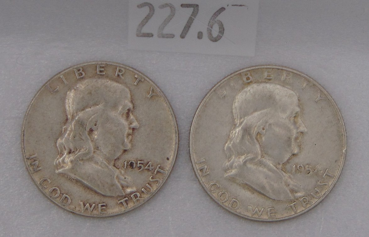 1954, 1954-D Franklin Half Dollars. 90% Silver.