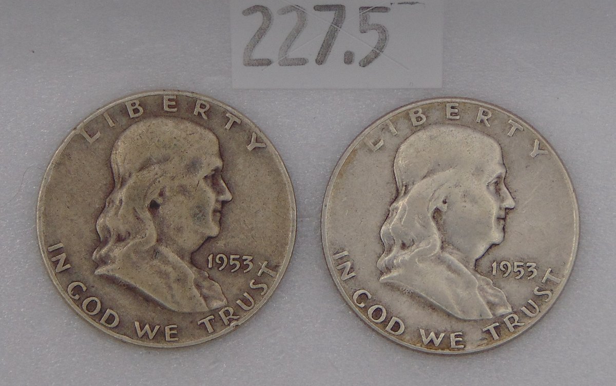 (2) 1953-D Franklin Half Dollars. 90% Silver.