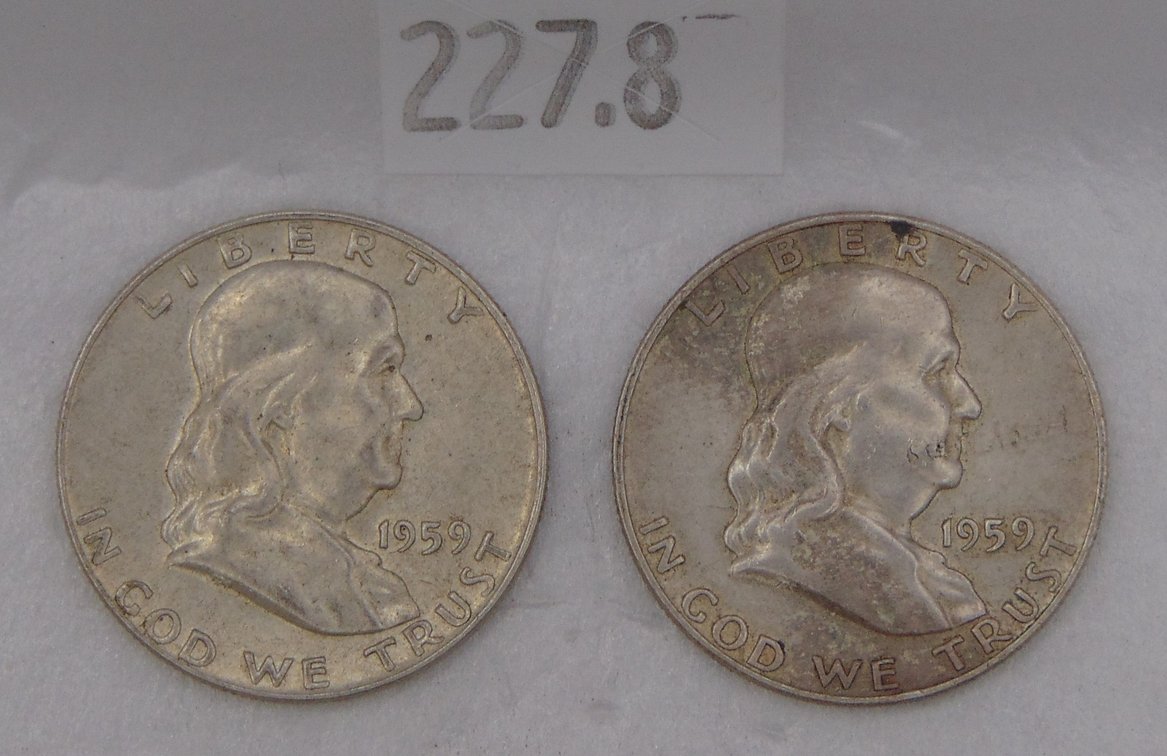 1959, 1959-D Franklin Half Dollars. 90% Silver.