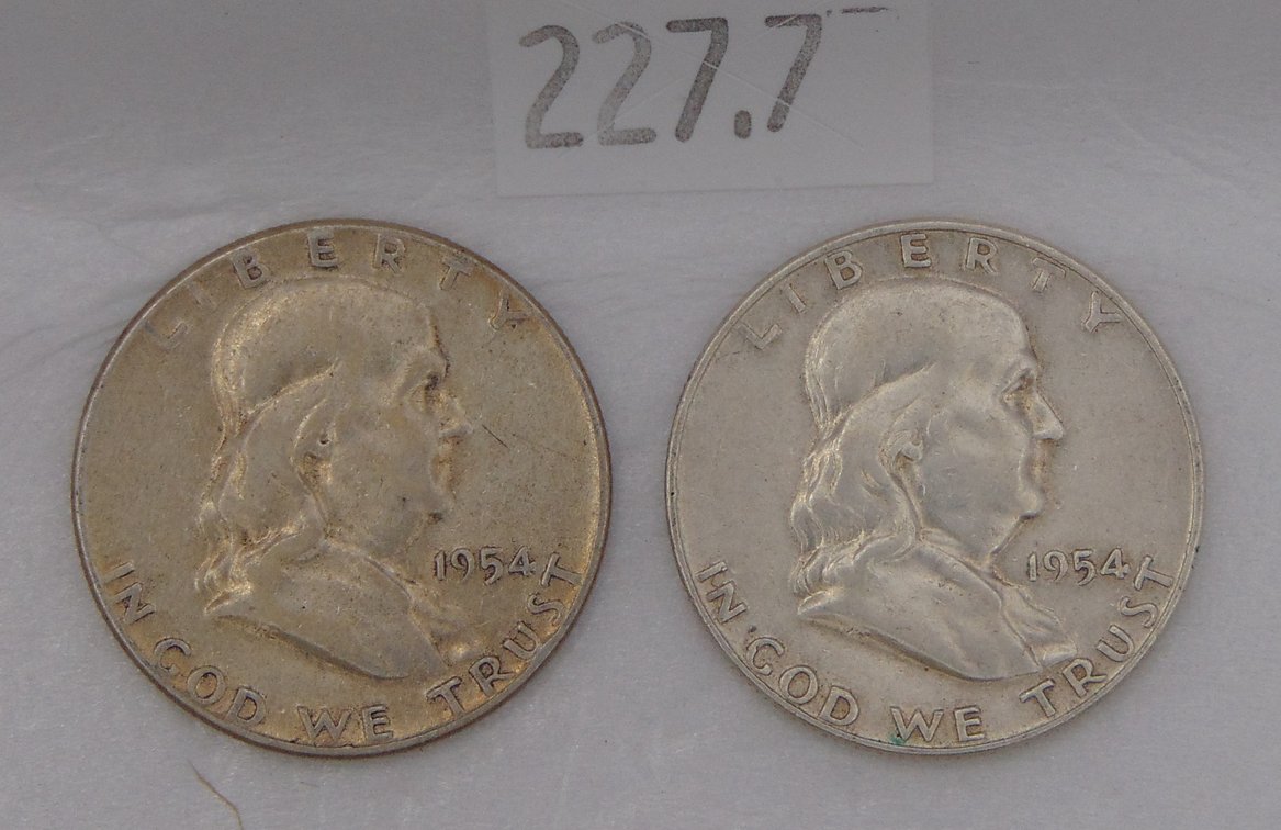 1954, 1954-D Franklin Half Dollars. 90% Silver.