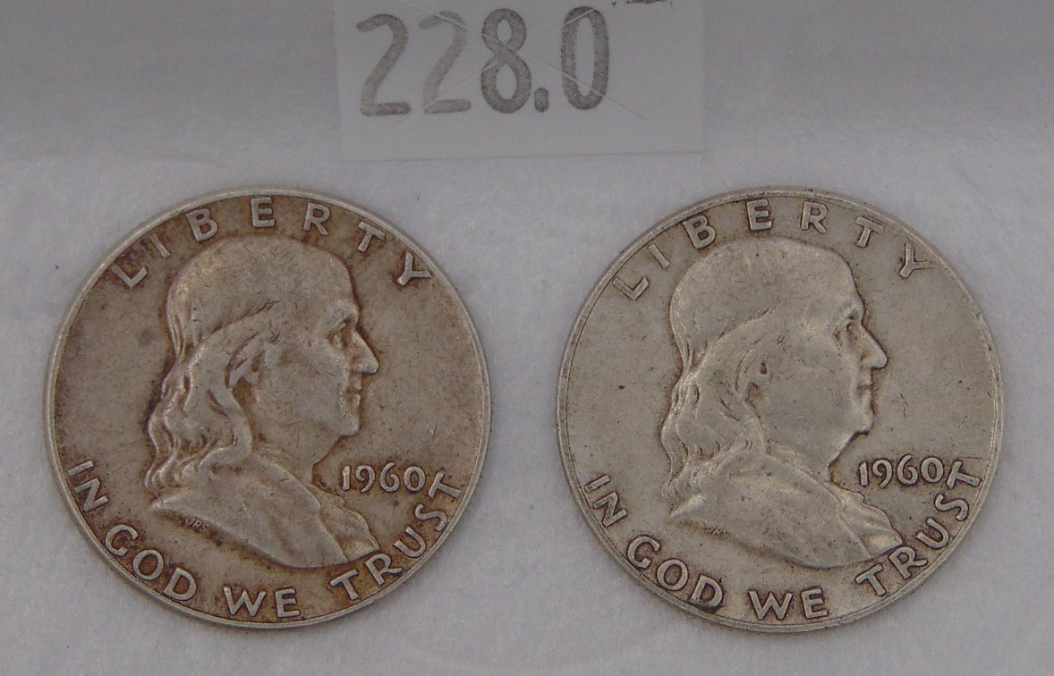 1960, 1960-D Franklin Half Dollars. 90% Silver.