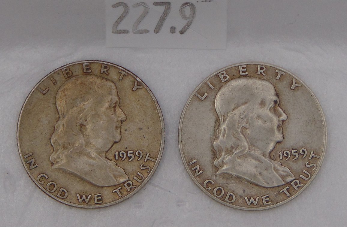 1959, 1959-D Franklin Half Dollars. 90% Silver.
