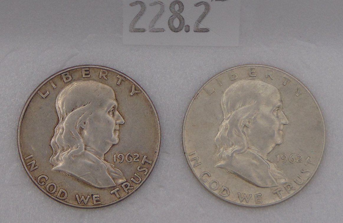 (2) 1962-D Franklin Half Dollars. 90% Silver.