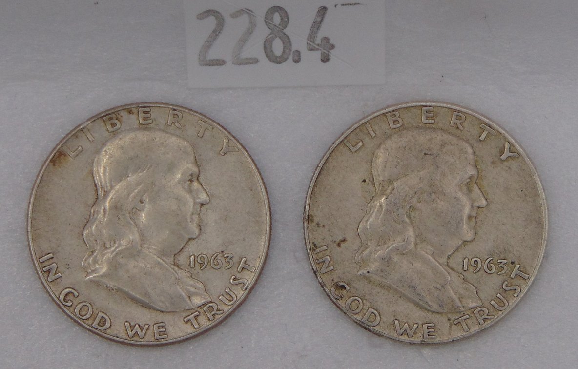(2) 1963-D Franklin Half Dollars. 90% Silver.