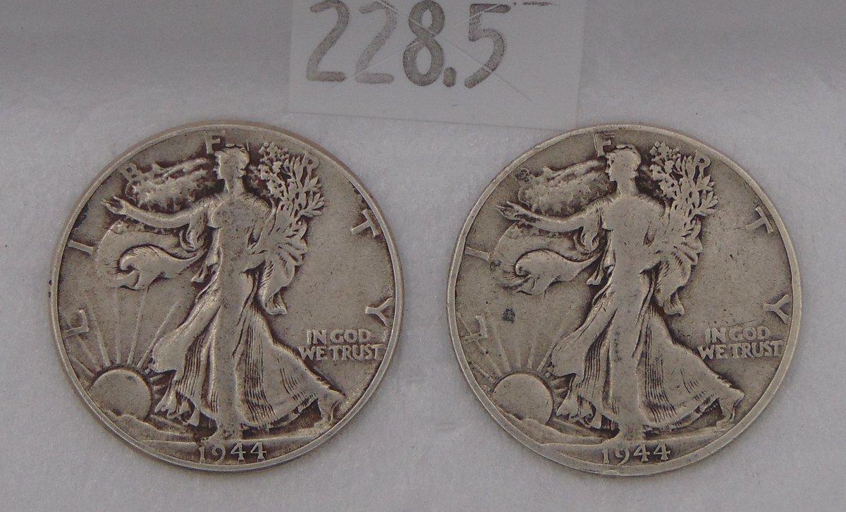 1944, 1944-D Walking Liberty Half Dollars. 90% Silver.