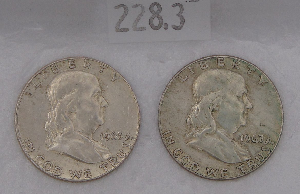 (2) 1963-D Franklin Half Dollars. 90% Silver.