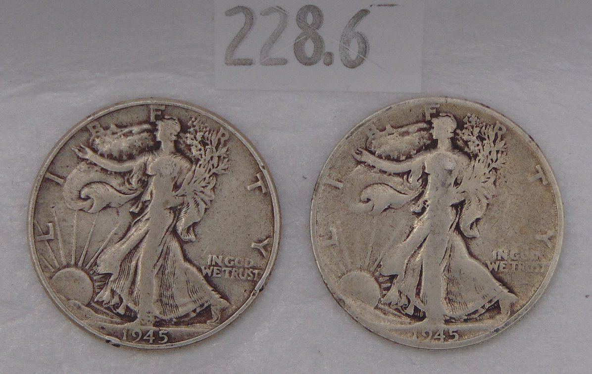 1945, 1945-S Walking Liberty Half Dollars. 90% Silver.