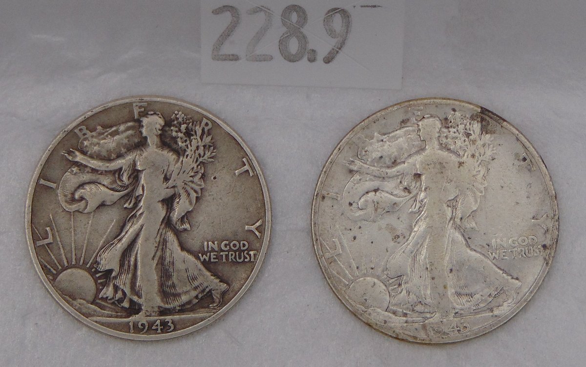 1943, 1943-D Walking Liberty Half Dollars. 90% Silver.
