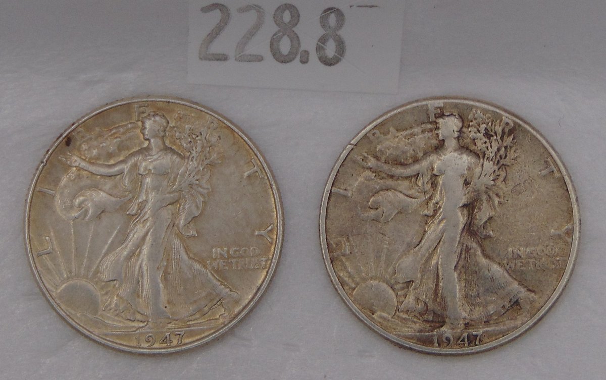 1947, 1947-D Walking Liberty Half Dollars. 90% Silver.