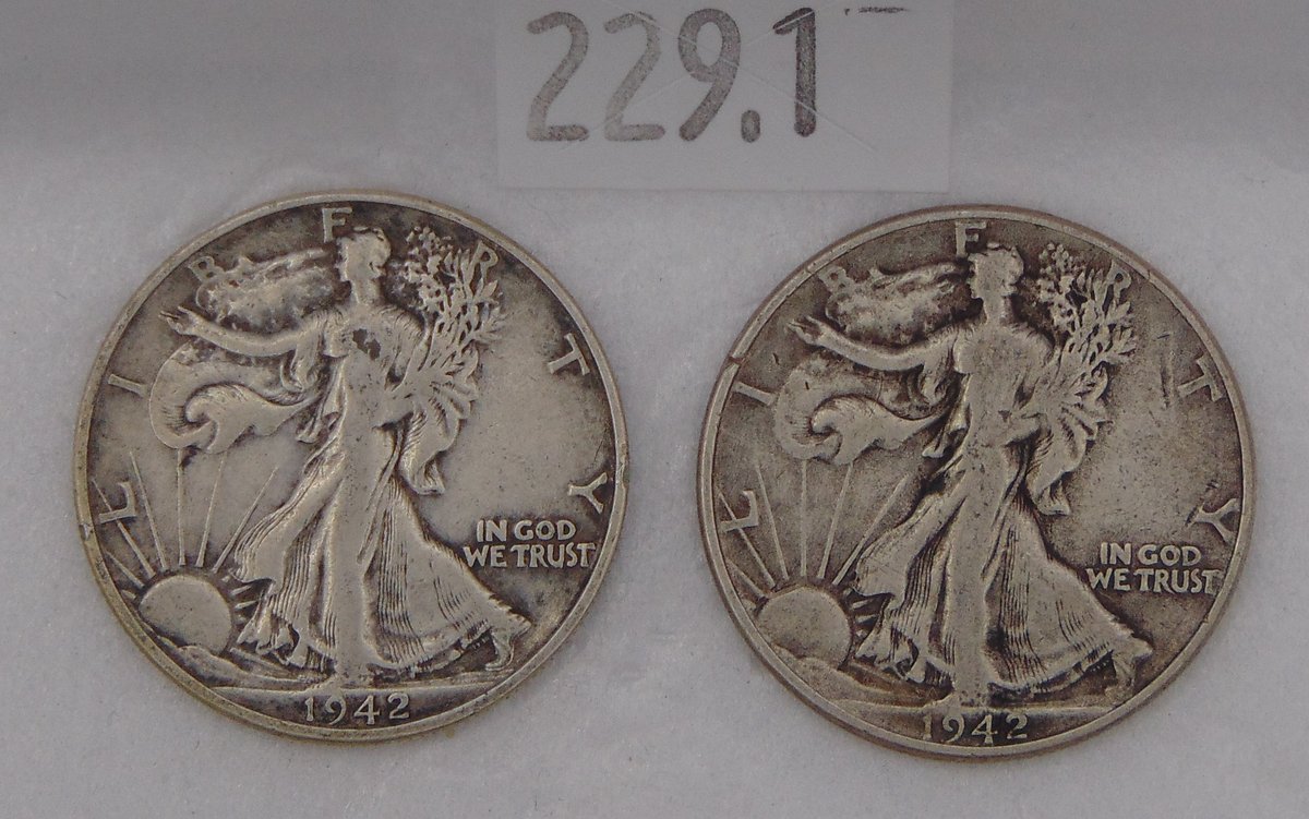 1942, 1942-D Walking Liberty Half Dollars. 90% Silver.