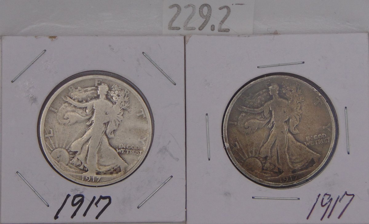 (2) 1917 Walking Liberty Half Dollars. 90% Silver.