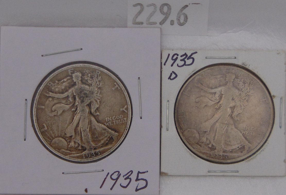 1935, 1935-D Walking Liberty Half Dollars. 90% Silver.