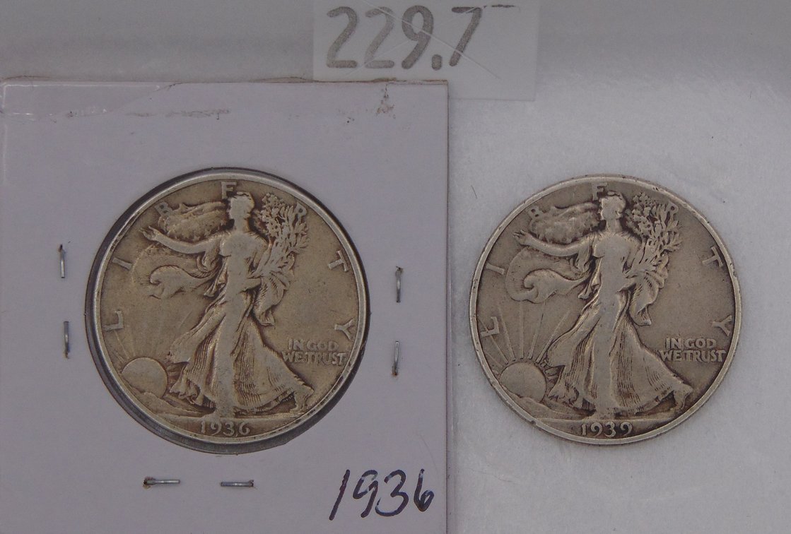 1936, 1939 Walking Liberty Half Dollars. 90% Silver.