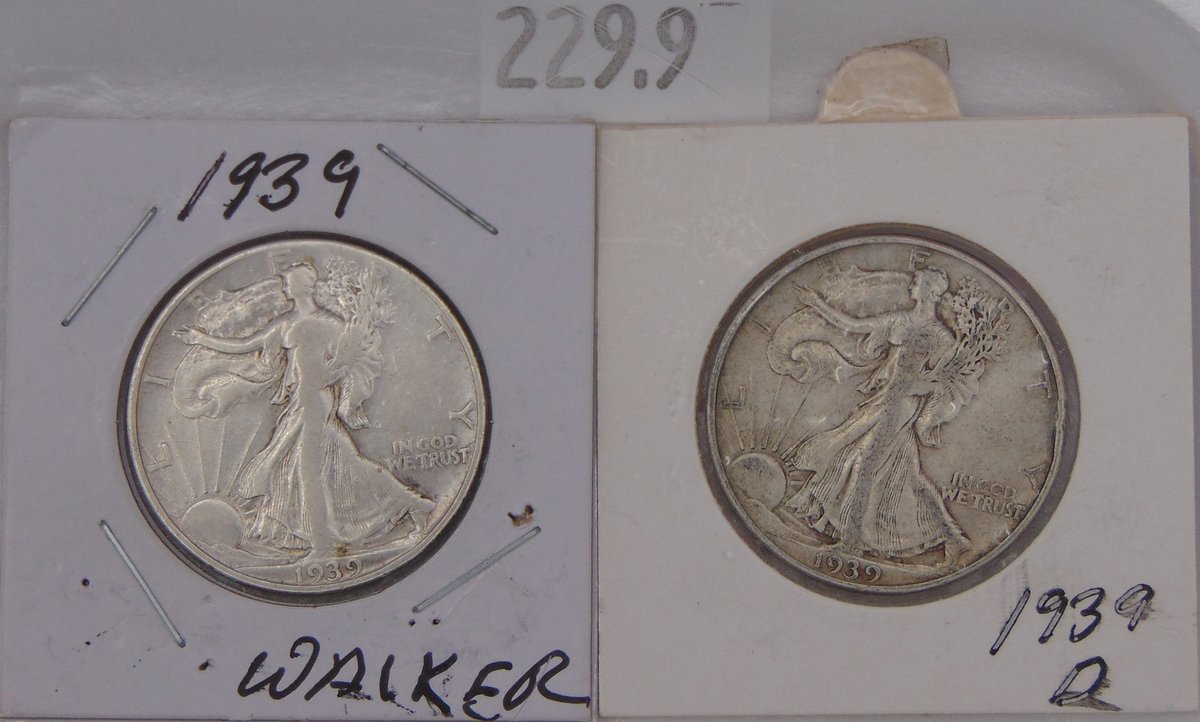 1939, 1939-D Walking Liberty Half Dollars. 90% Silver.