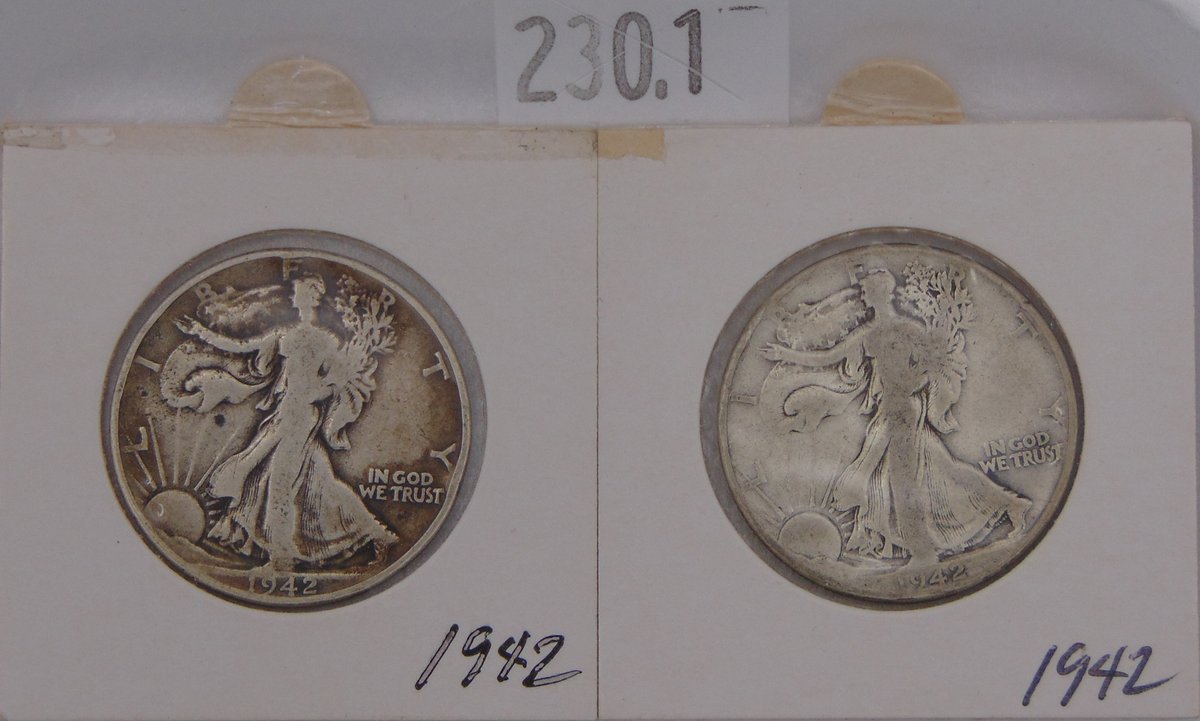 (2) 1942 Walking Liberty Half Dollars. 90% Silver.