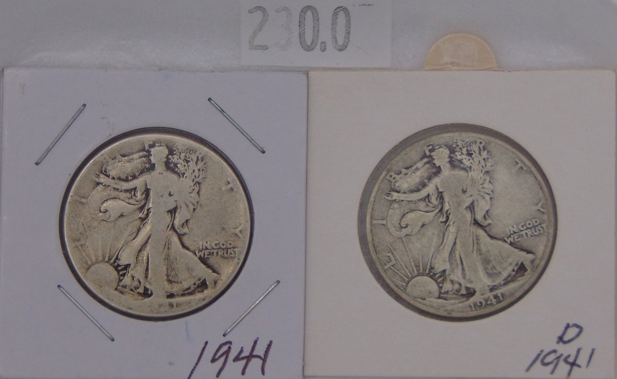 1941, 1941-D Walking Liberty Half Dollars. 90% Silver.