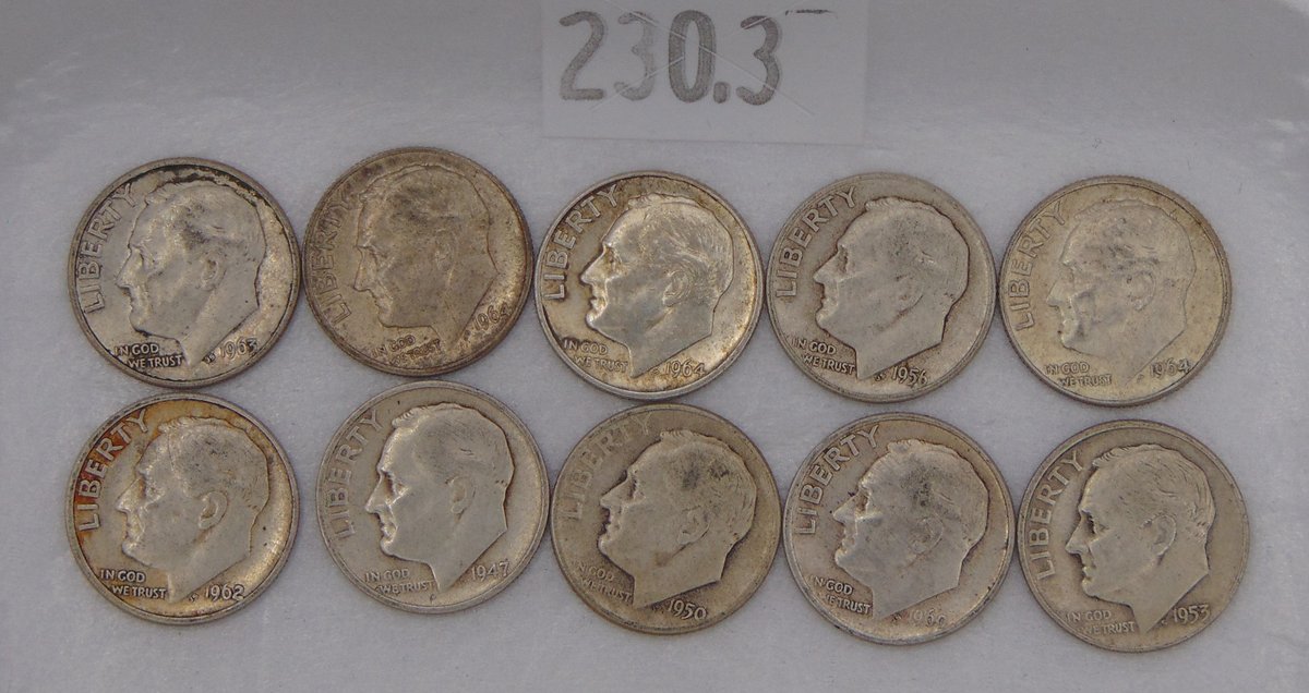 (10) 90% Silver Roosevelt Dimes: various years and conditions.