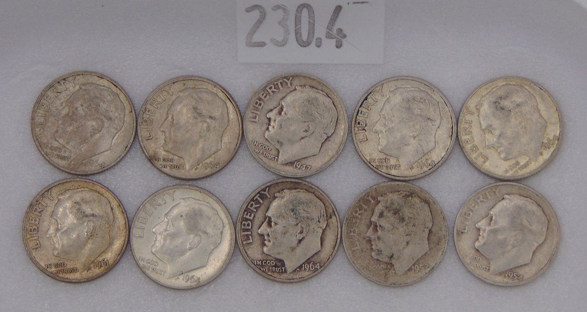 (10) 90% Silver Roosevelt Dimes: various years and conditions.