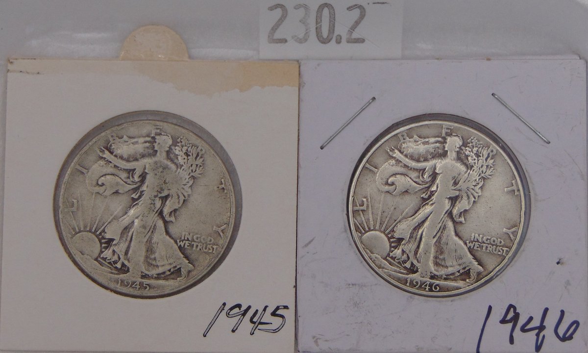 1945, 1946 Walking Liberty Half Dollars. 90% Silver.