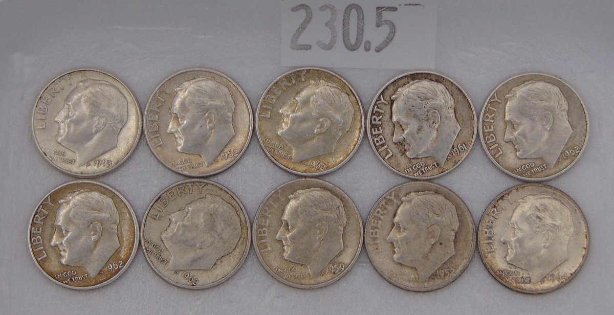 (10) 90% Silver Roosevelt Dimes: various years and conditions.