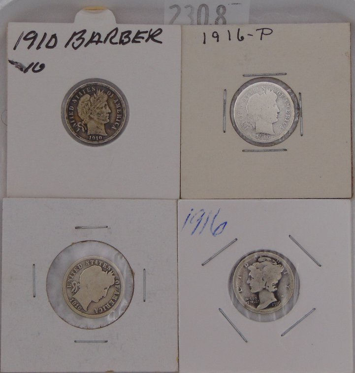 Barber and Mercury Dime Variety. 90% Silver.