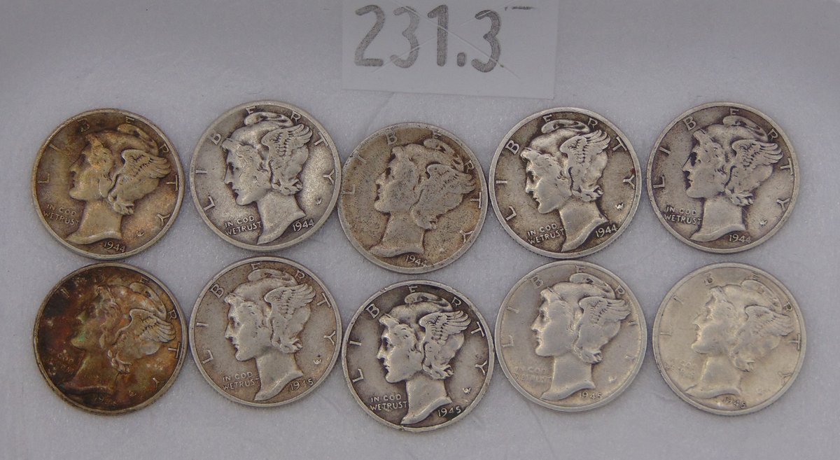 (10) Mercury Dimes: (3) 1944, 1944-D, 1944-S,