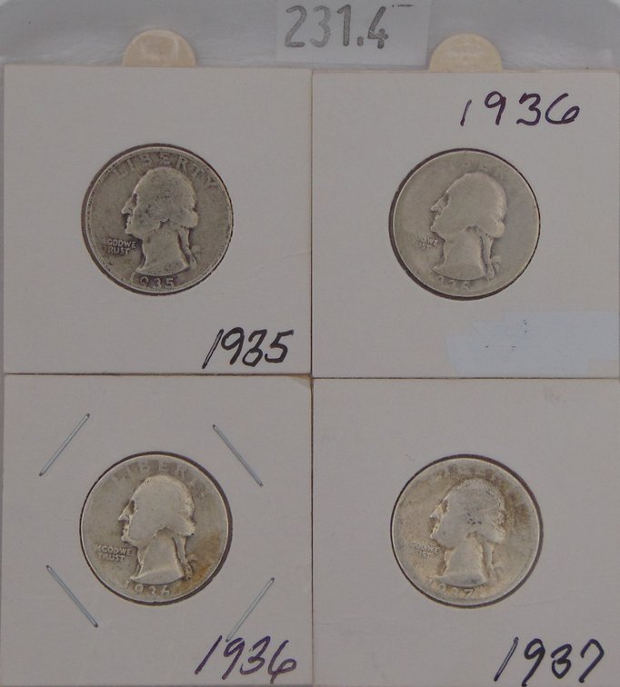 (4) Washington Quarters: 1934-D, 1935, 1936, 1937.