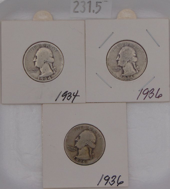 (3) Washington Quarters: 1934, 1936, 1936.