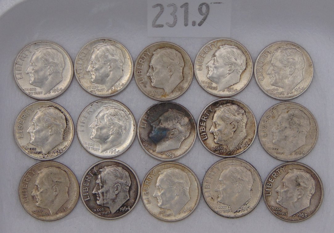 (15) Roosevelt Dimes: various years and conditions.