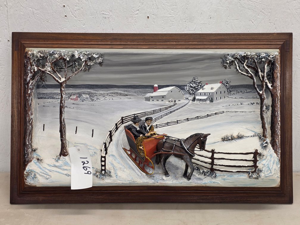 Framed 3-D One Horse Sleigh Ride by Abe Zook 1985