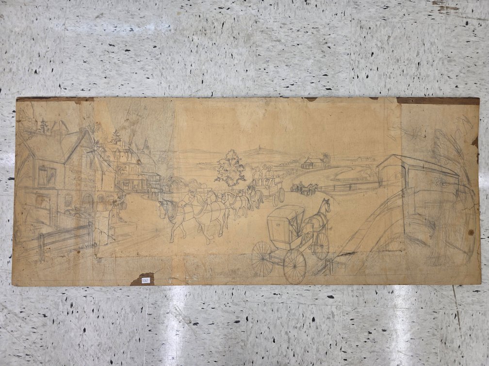 Pencil Sketch of a Busy Town by Abner Zook