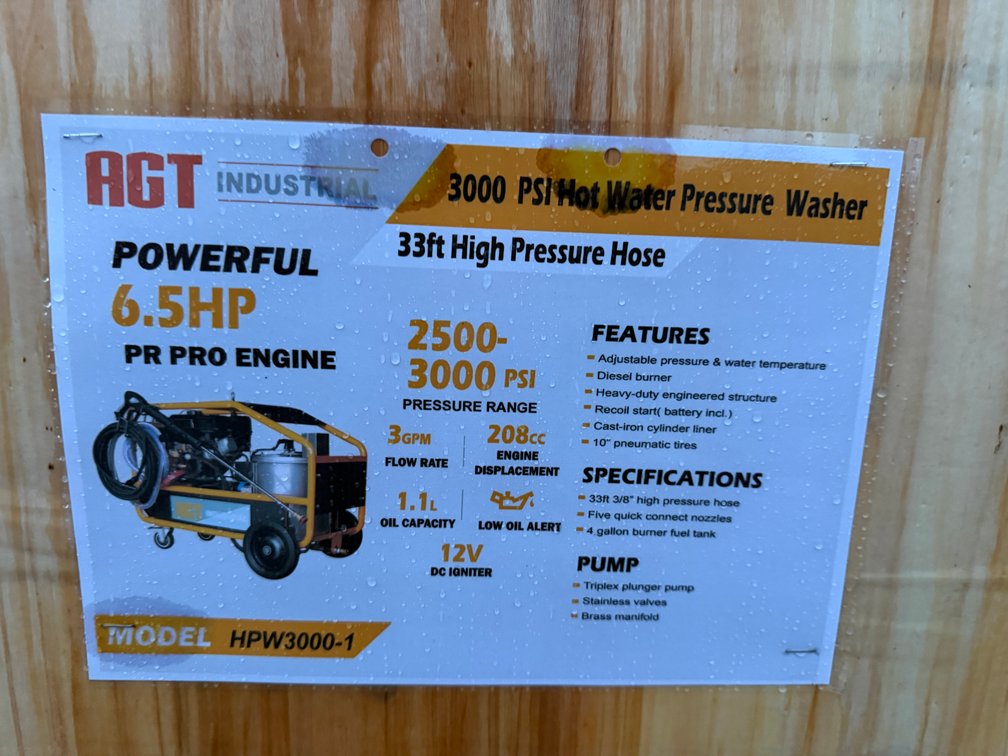 AGT 3000PSI Hot Water Pressure Washer