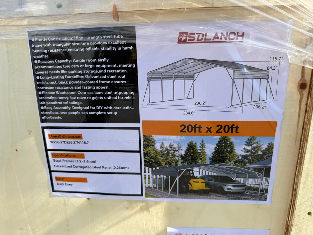 SD Lanch 20' x 20' Carport