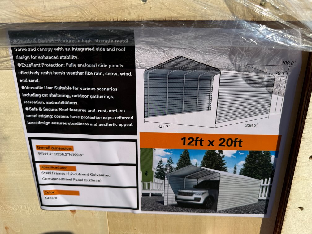 SD Lanch 12' x 20' Carport